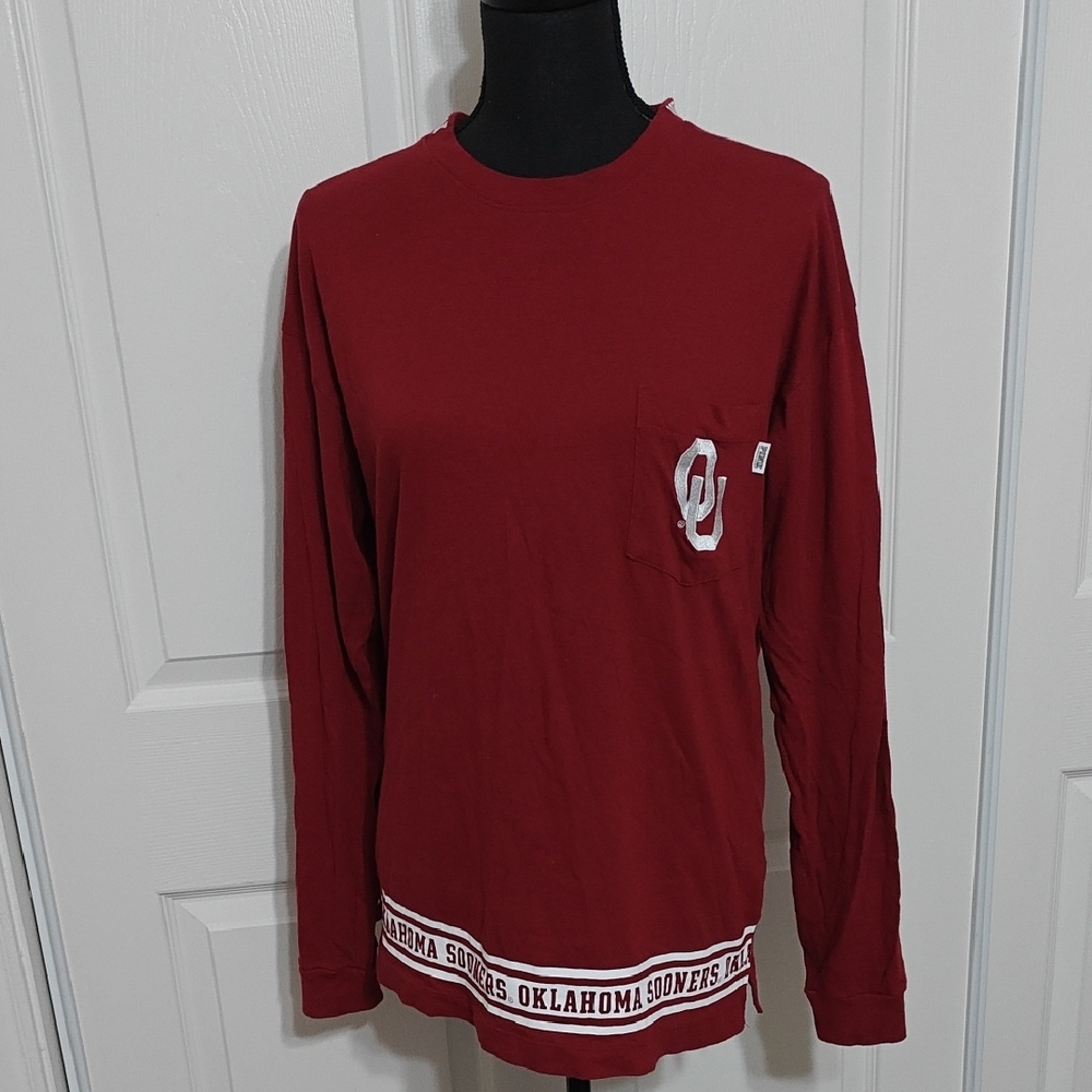 Victorias Secret PINK Oklahoma Sooners Red Long Sleeve Pocket Shirt Small